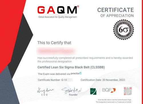 сертификат Lean Six Sigma Black Belt от Gaqm.org