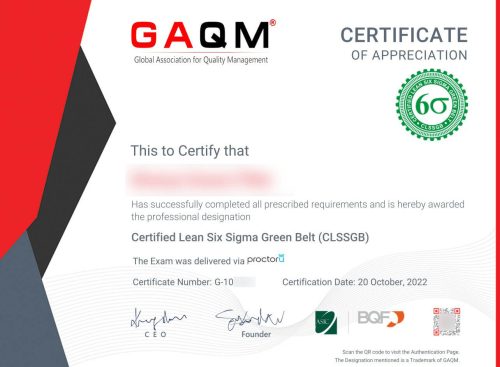 сертификат Lean Six Sigma Green Belt от Gaqm.org