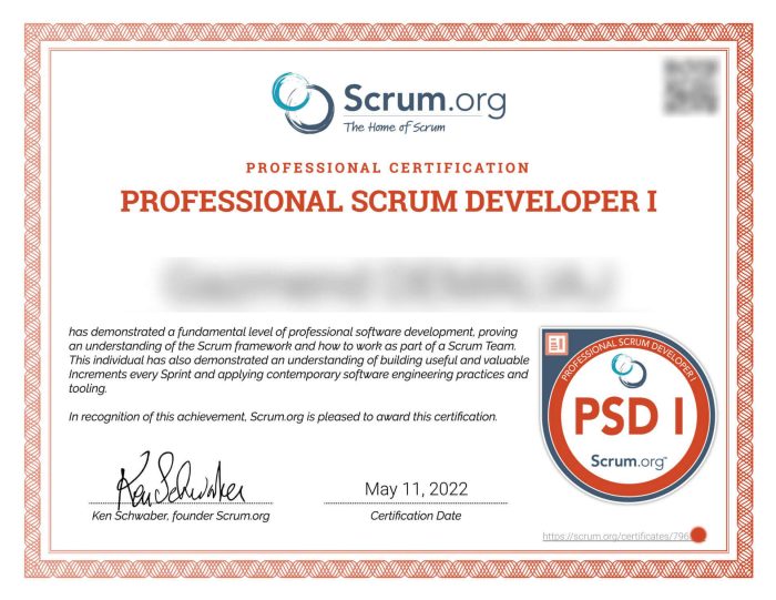 сертификат Professional Scrum Developer от scrum.org