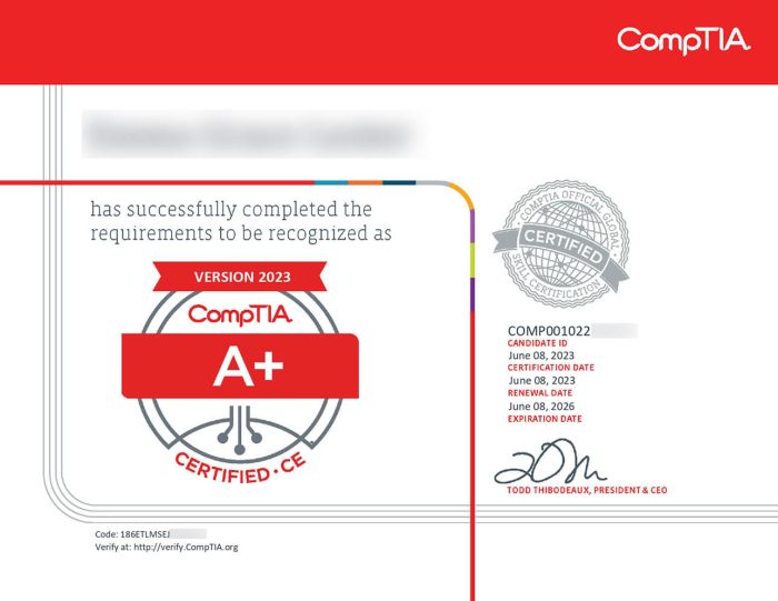 сертификат CompTIA A+